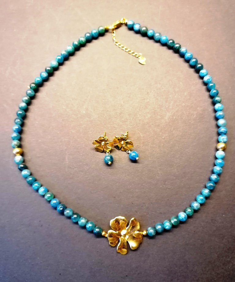 Neon Apatite with Gold Plated Sterling Silver Flower