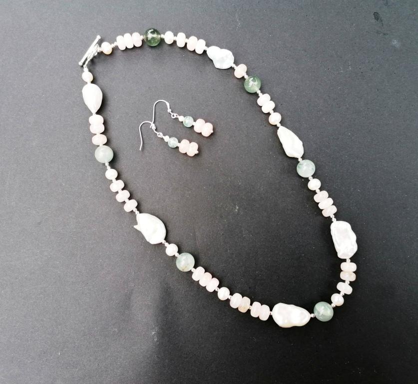 Morganite, Aquamarine & Freshwater Pearl 1