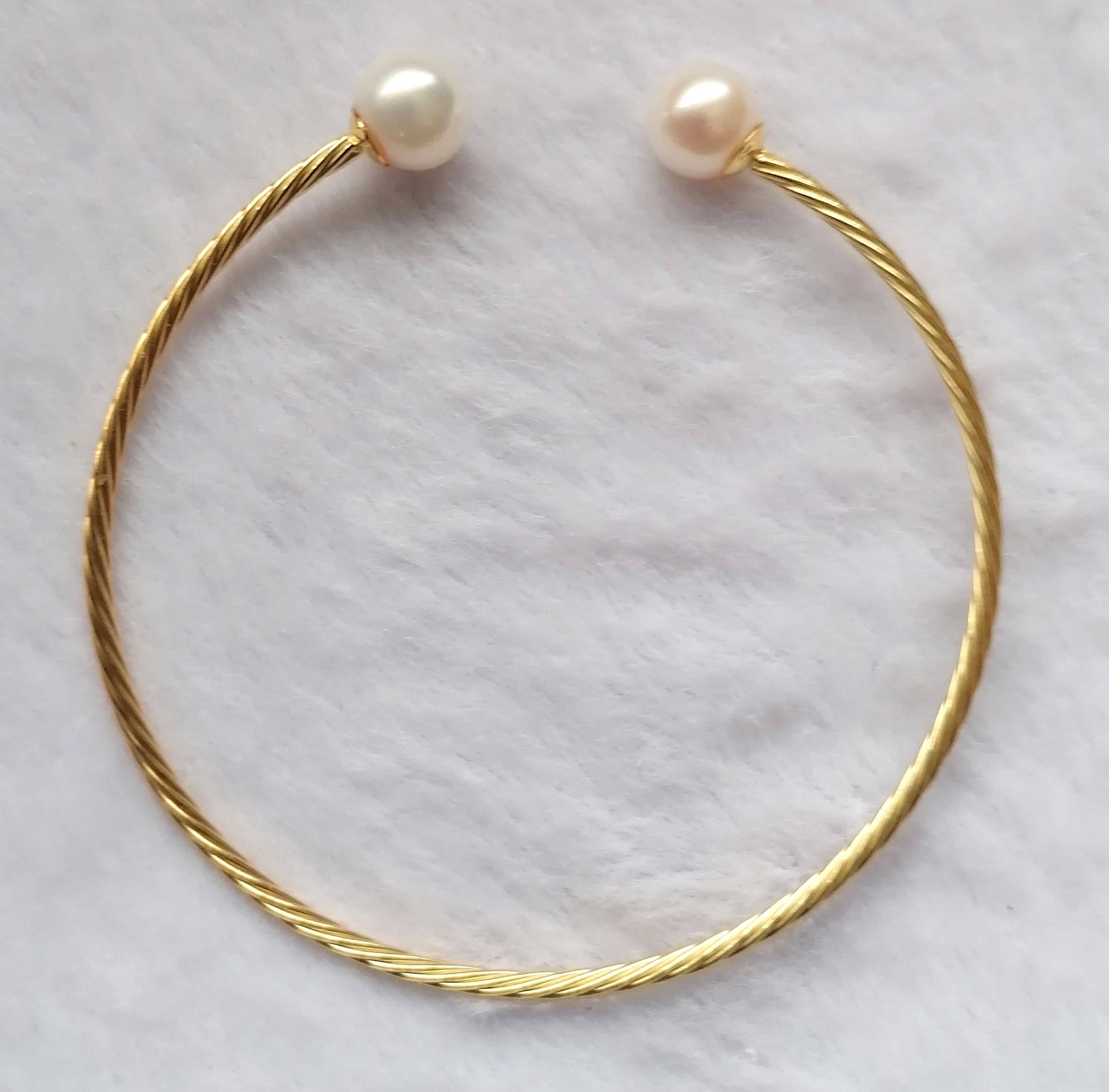 Freshwater Pearl Twisted Bangle in Gold Plated Sterling Silver