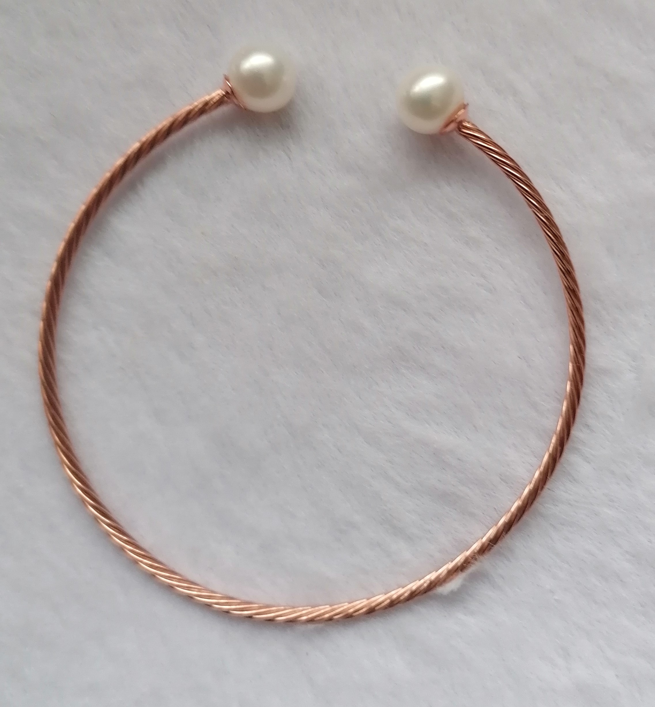 Freshwater Pearl Twisted Bangle in Rose Gold Plated Sterling Silver