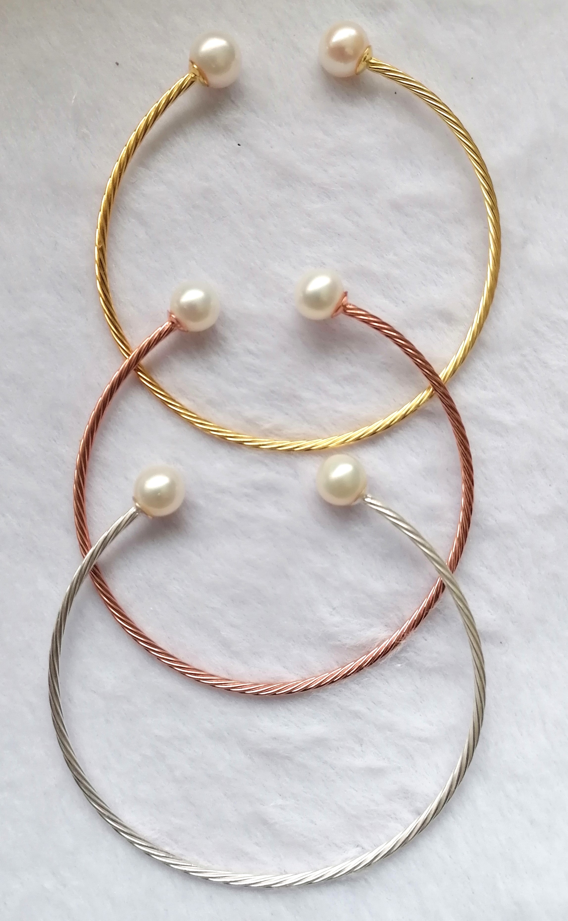 Set of 3 Freshwater Pearl Twisted Bangle