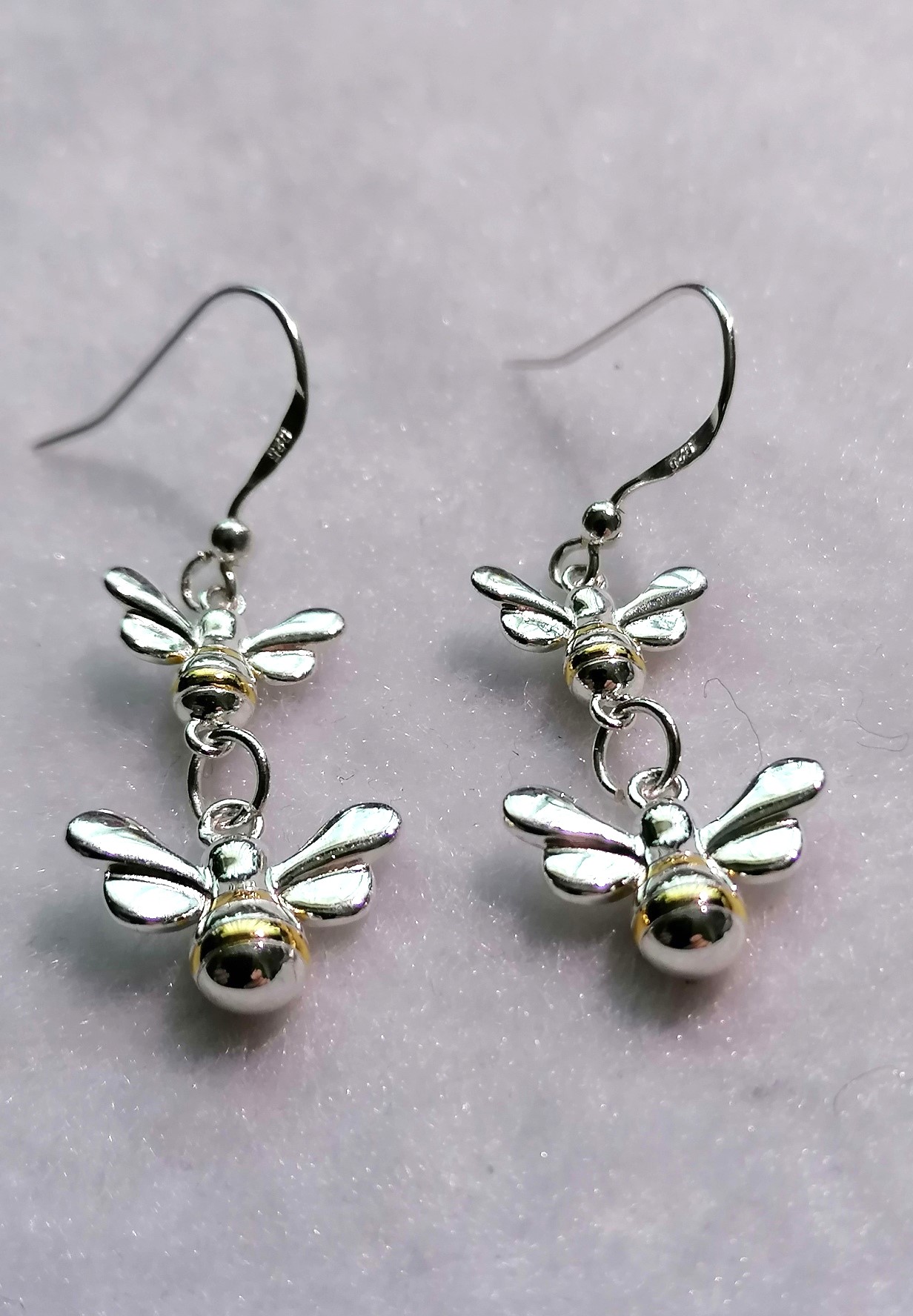 Double Drop Silver Bees