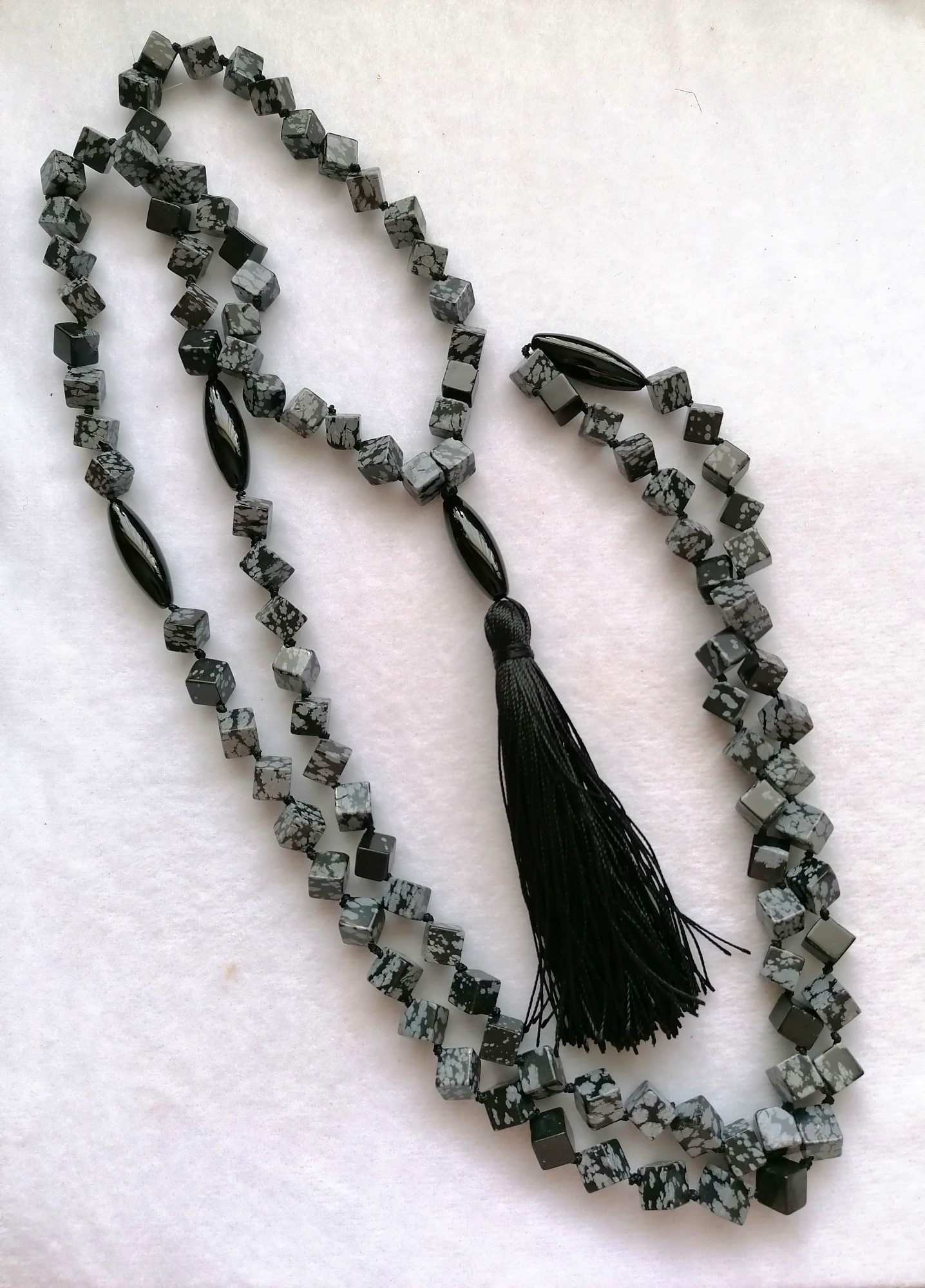 Snowflake Obsidian & Agate Mala