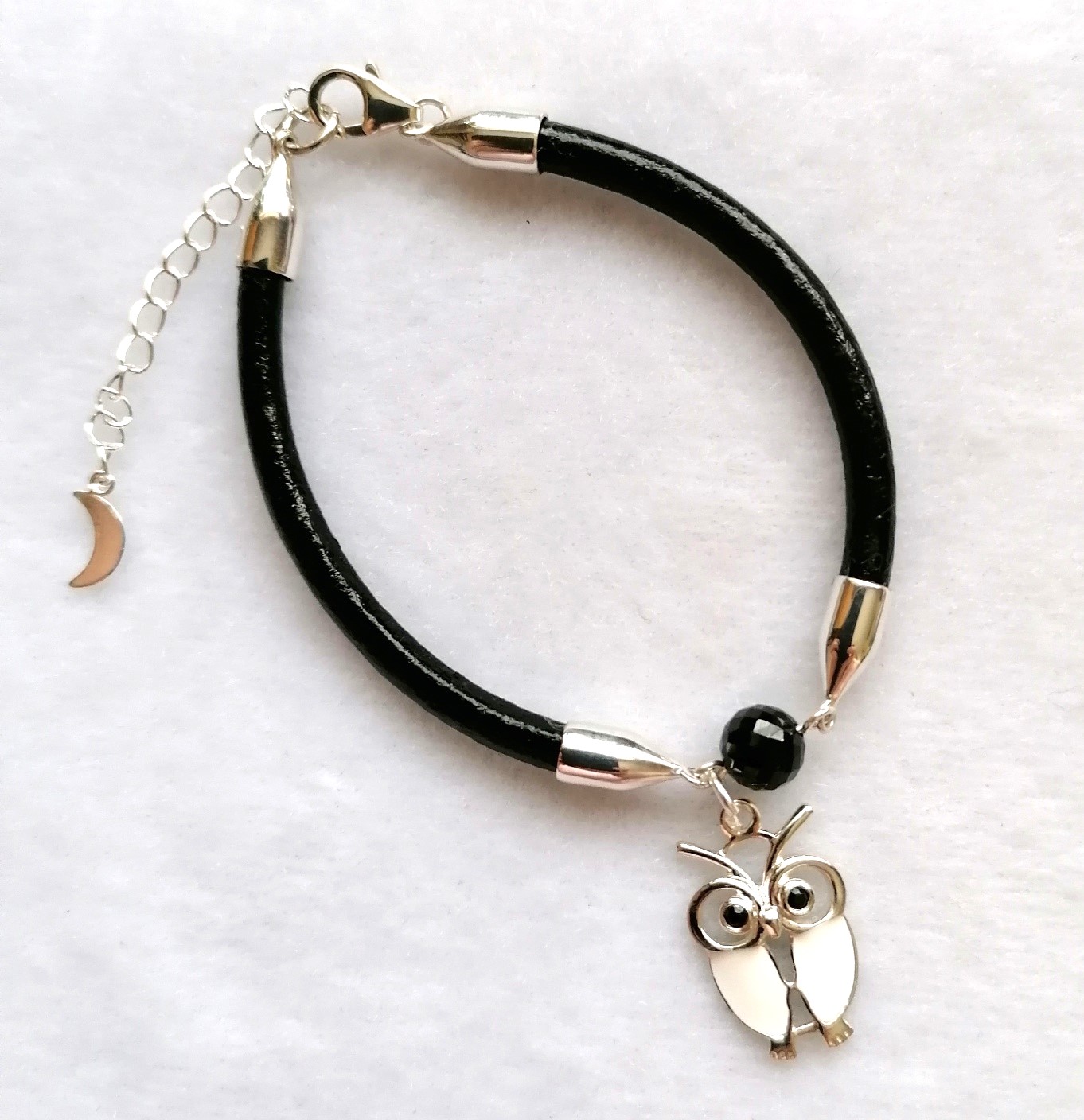 Leather with Sterling Silver & Black Spinel