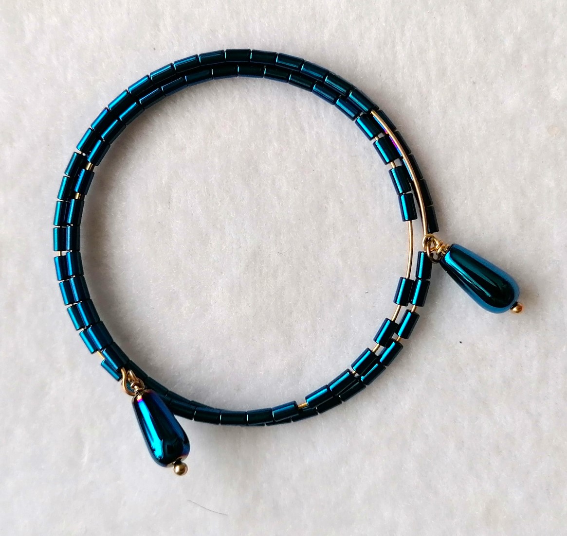 Blue Hematite Memory Wire Bangle