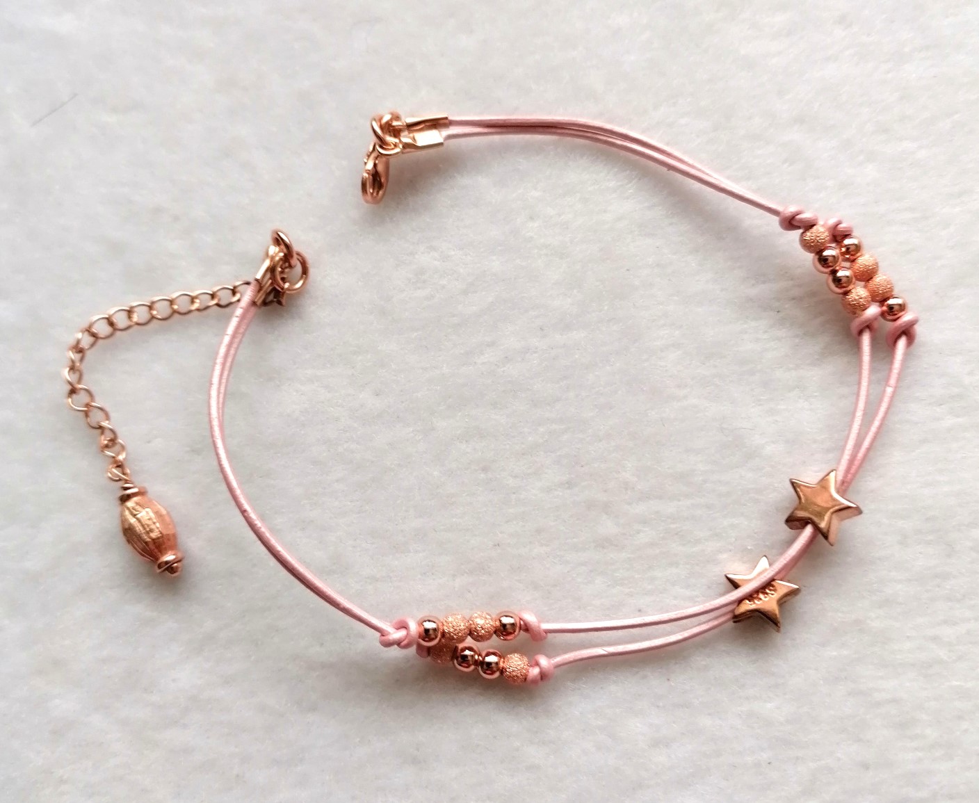 Pink Leather with Rose Gold Plated Sterling Silver