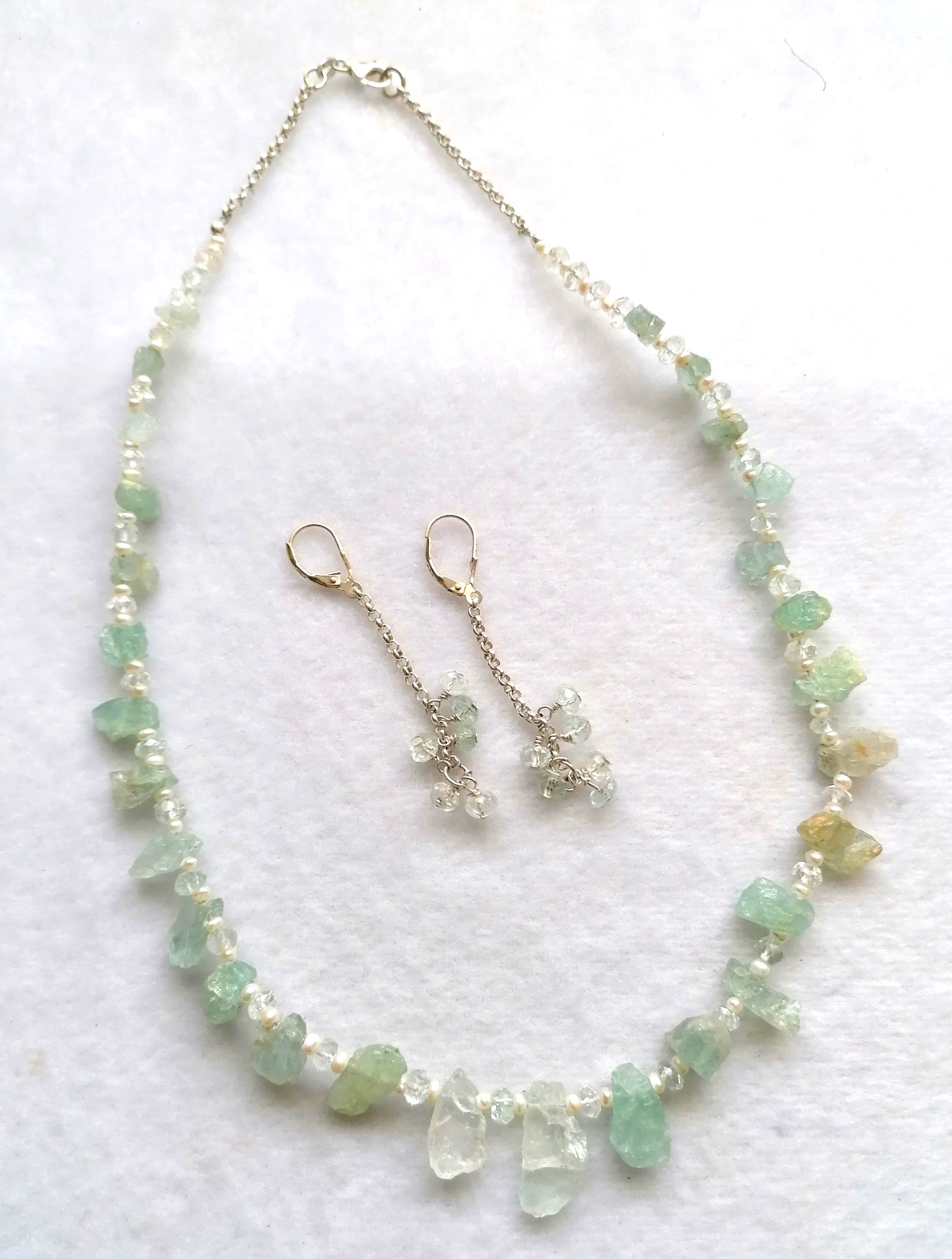 Aquamarine Raw with Freshwater Pearls