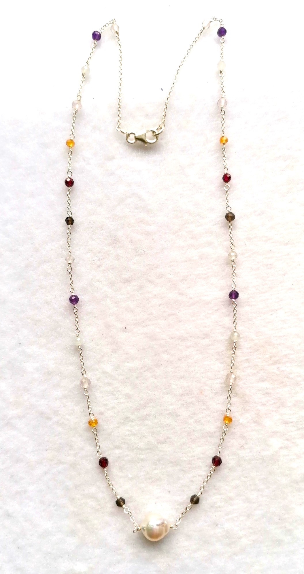 Multi-gemstone Chakra Necklace with White South Sea Pearl