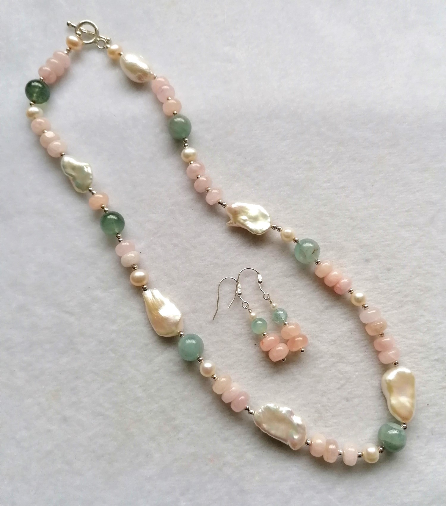 Morganite, Aquamarine Rounds & Freshwater Pearl