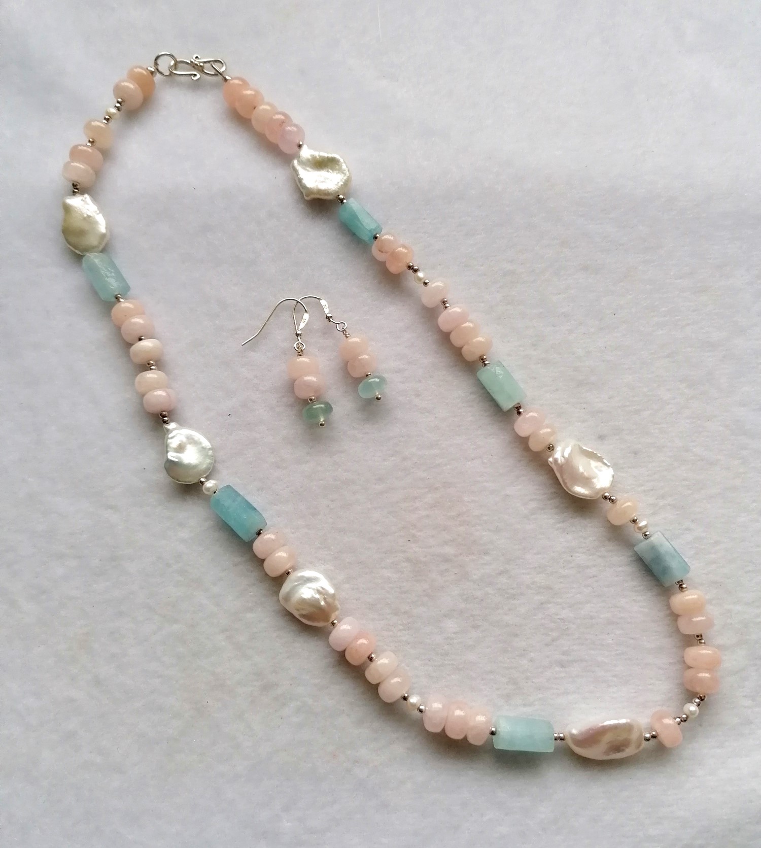 Morganite, Aquamarine Tubes & Freshwater Pearl