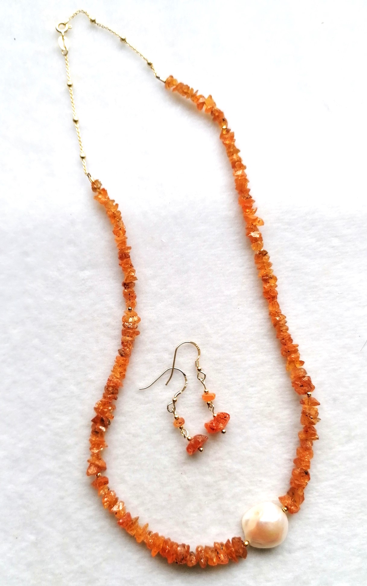 Mandarin Garnet with Baroque Freshwater Pearl