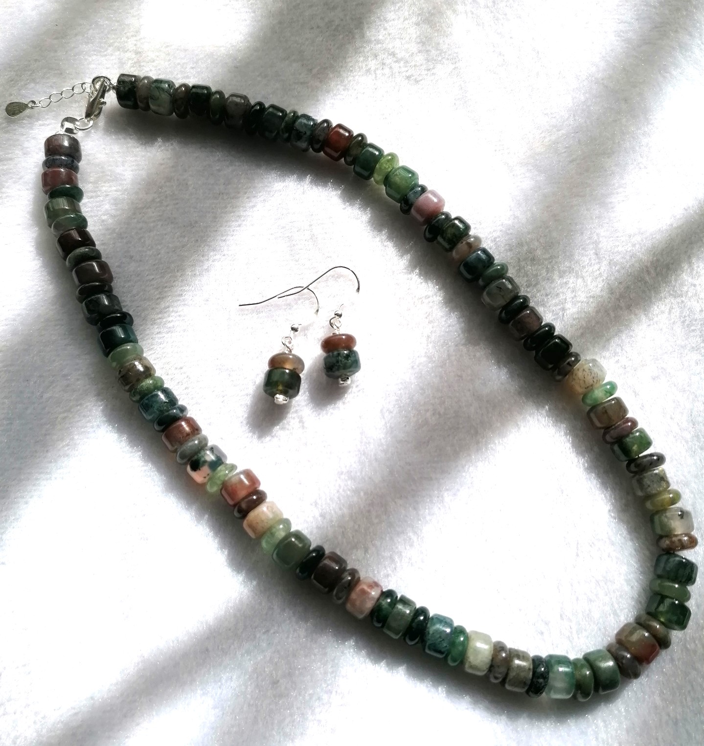 Fancy Jasper Rondelles - Sterling Silver