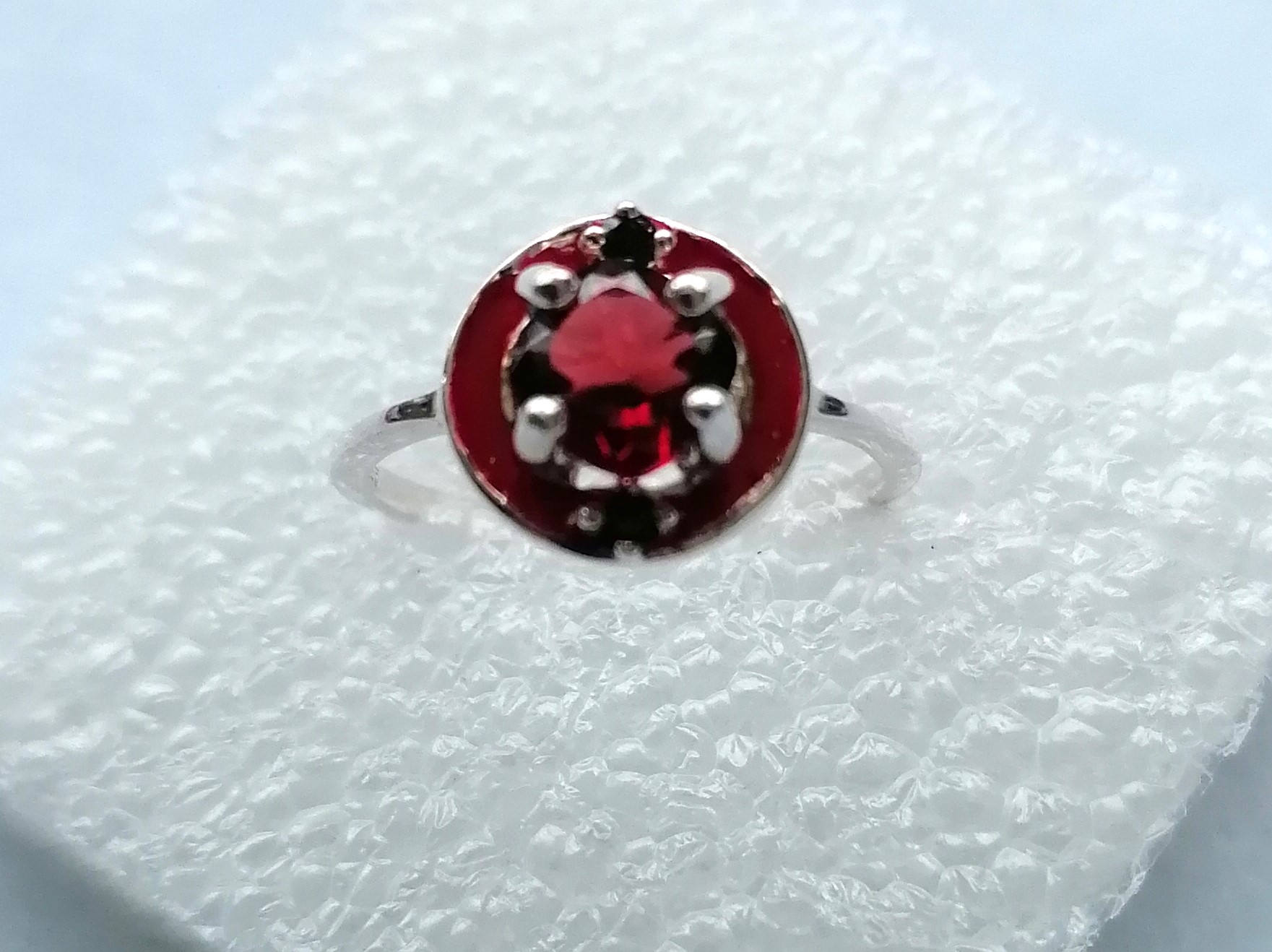 Red Garnet & Enamel Ring