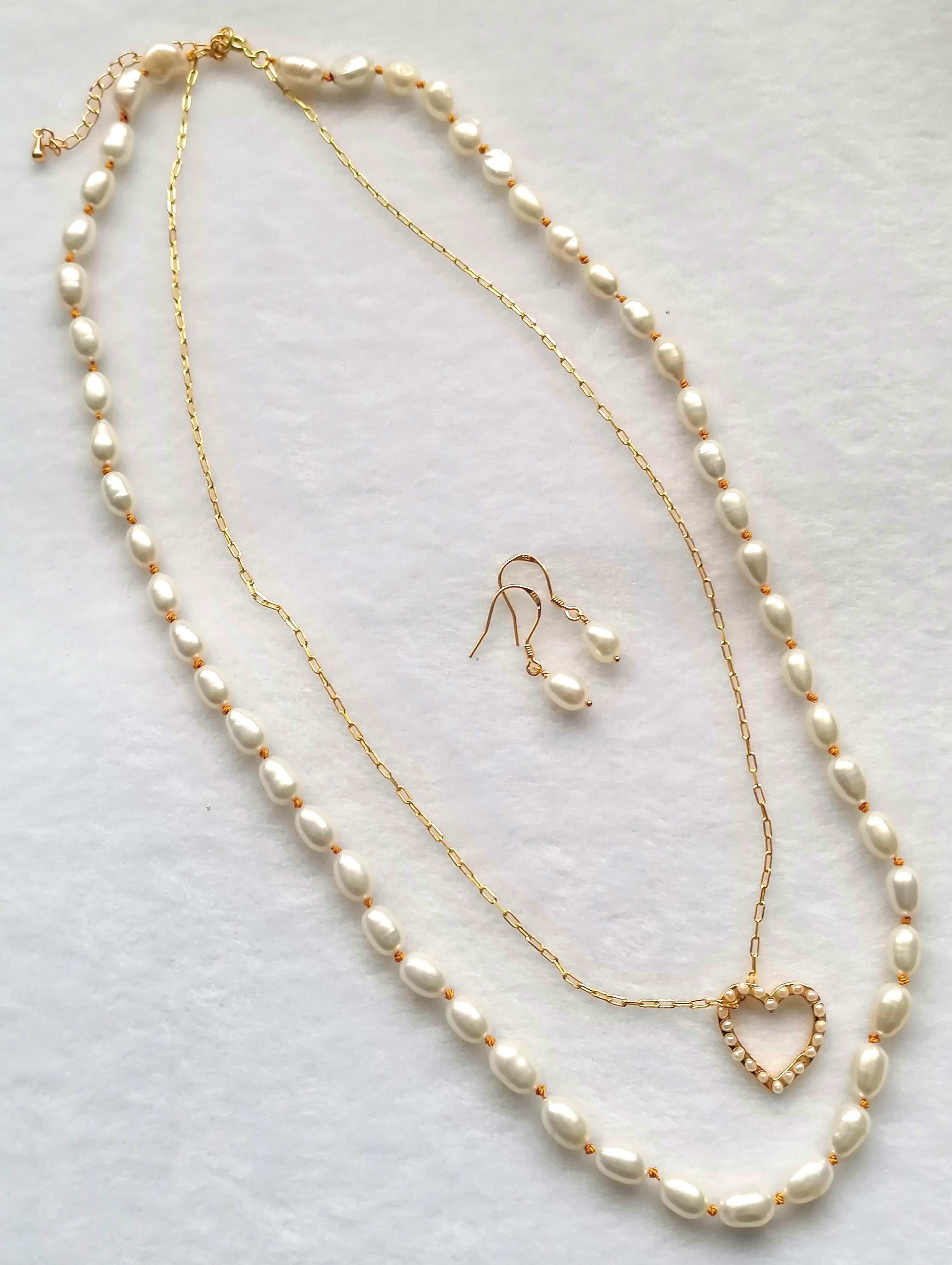 Knotted Freshwater Pearl with Heart on Chain