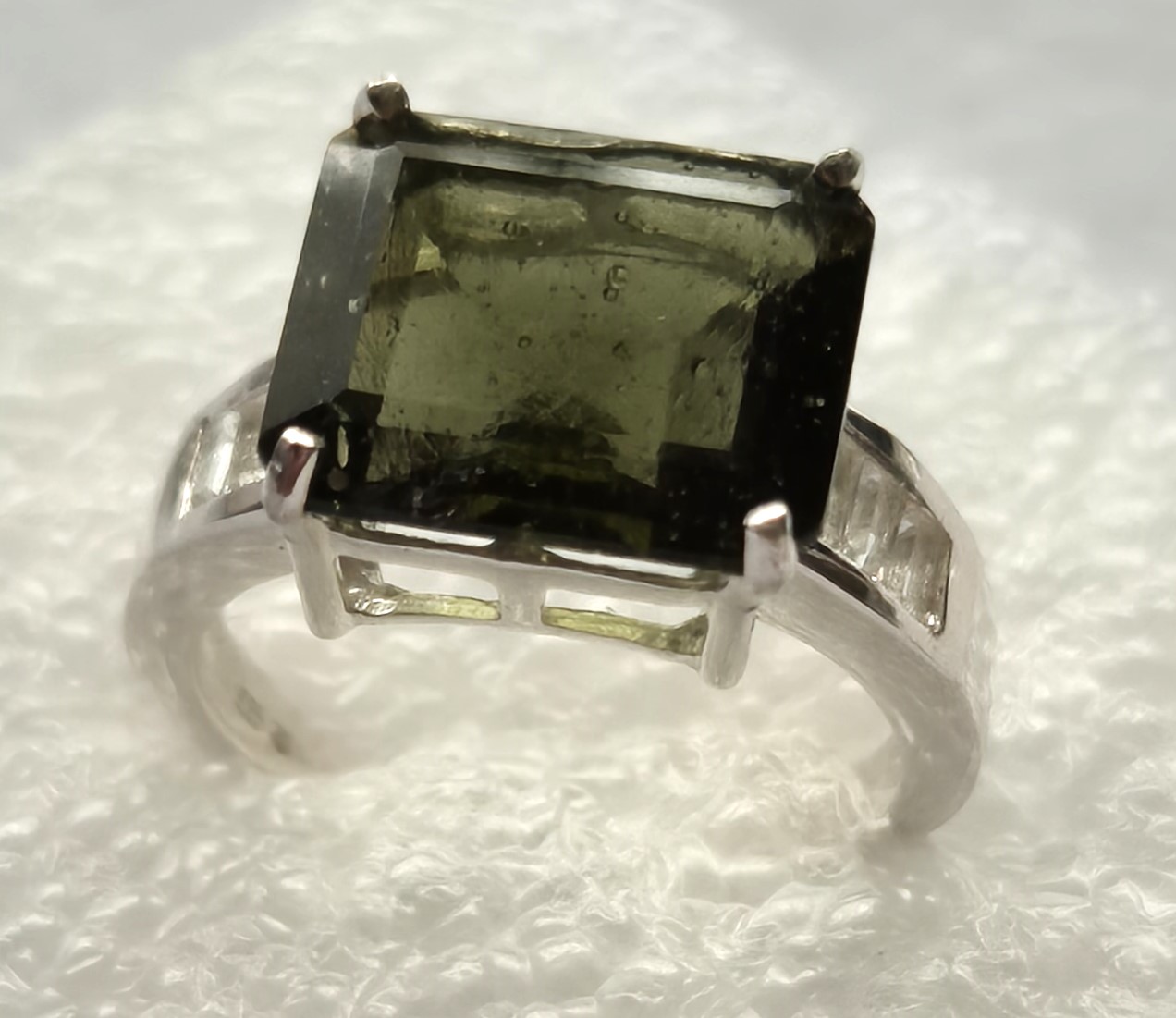 Moldavite & Topaz Ring